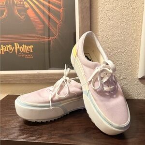 Vans Pastel Pink Canvas Platform Sneakers with Yellow & Light Blue Accents